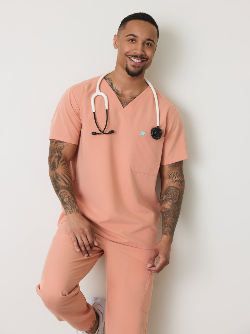 LOGAN RE-GARDE™ - PEACH - One Pocket Men's Scrub Top - SILVADUR™ - Final Sale