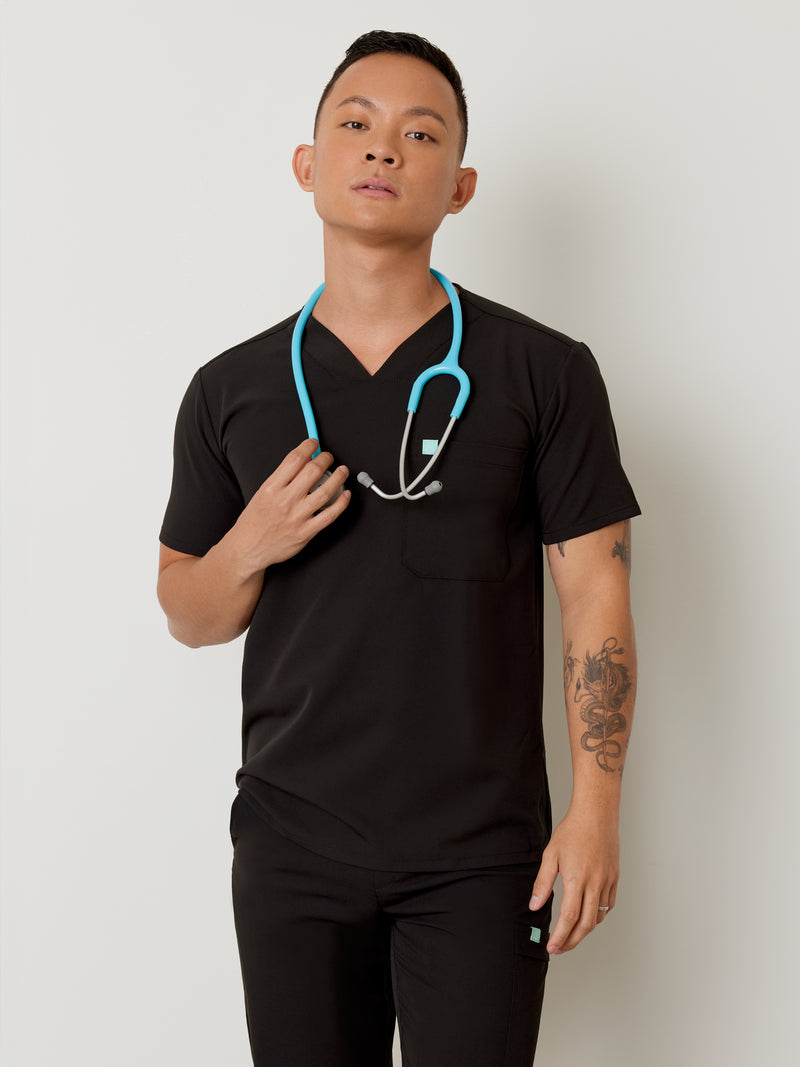 LOGAN RE-GARDE™ - BLACK - One Pocket Men's Scrub Top - SILVADUR™