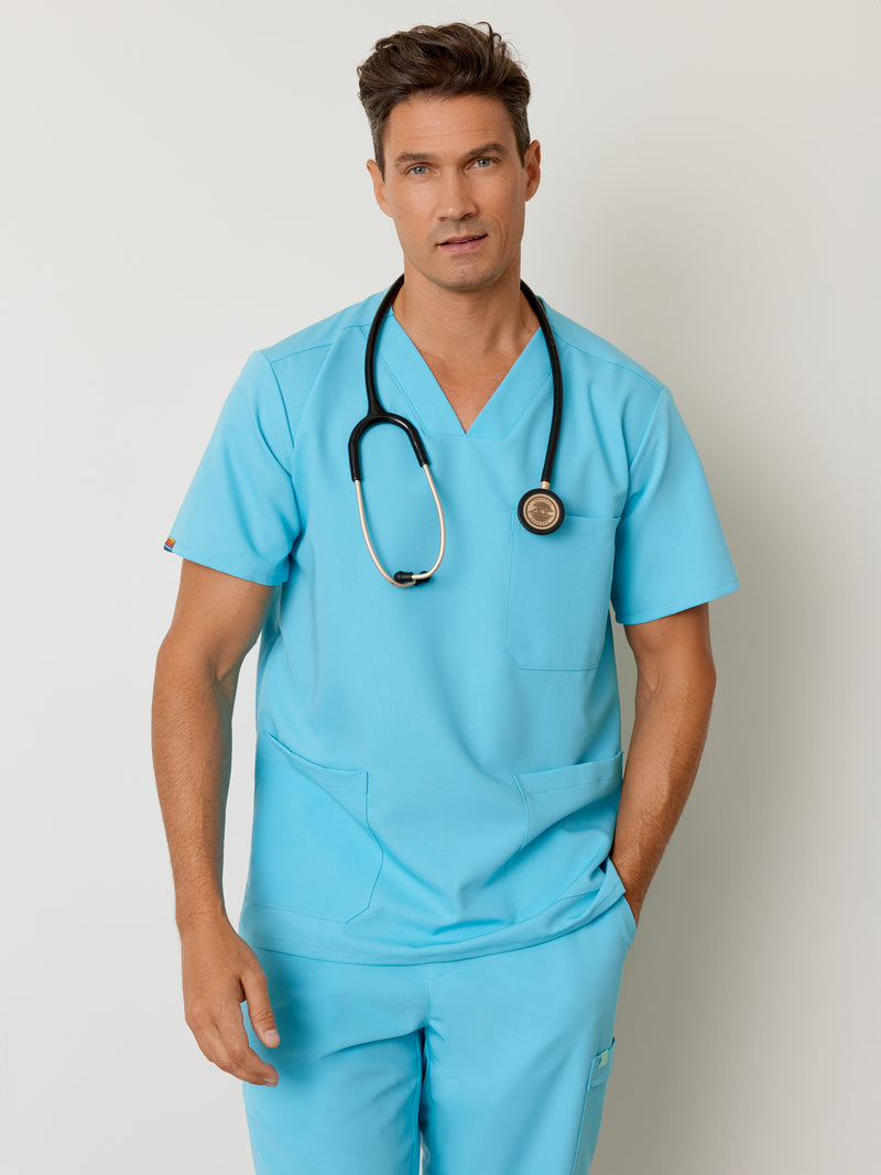 ZACK RE-GARDE™ - RETRO BLUE - Three Pockets Men's Scrub Top - Final Sale