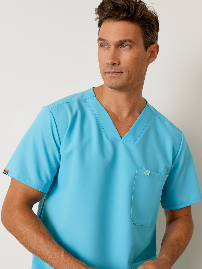 ZACK RE-GARDE™ - RETRO BLUE - Three Pockets Men's Scrub Top - Final Sale