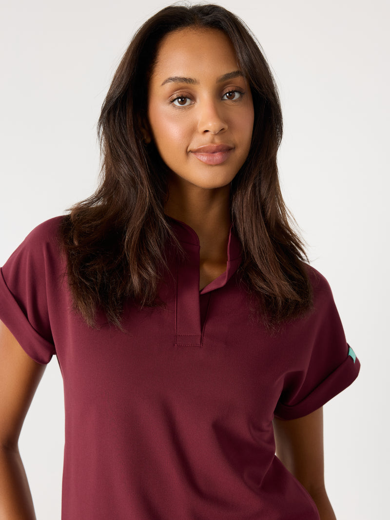 CHARLIE RE-GARDE™ - BURGUNDY - Mandarine Collar Scrub Top - SILVADUR™