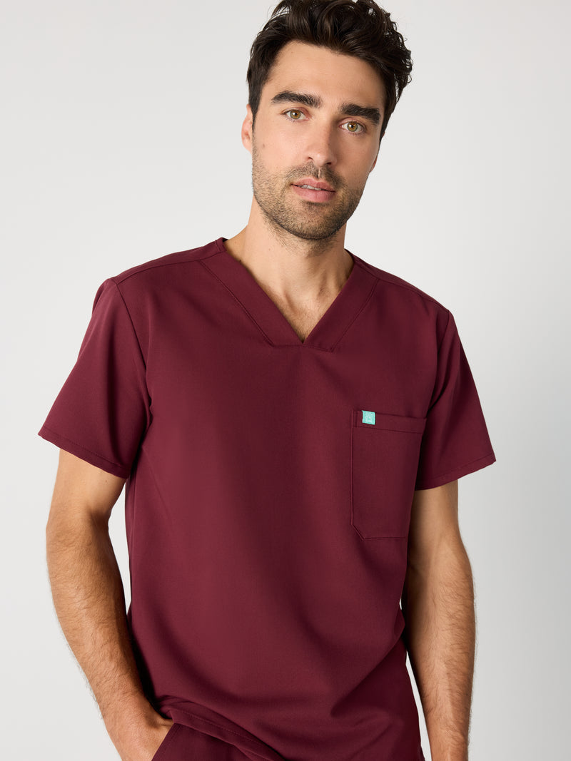 LOGAN RE-GARDE™ - BURGUNDY - One Pocket Men's Scrub Top - SILVADUR™