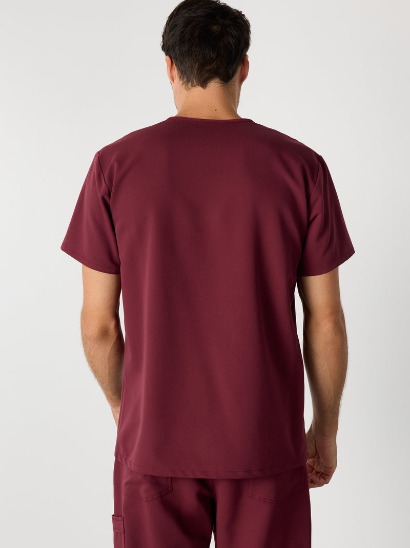 ZACK RE-GARDE™ - BURGUNDY - Three Pockets Men's Scrub Top - SILVADUR™
