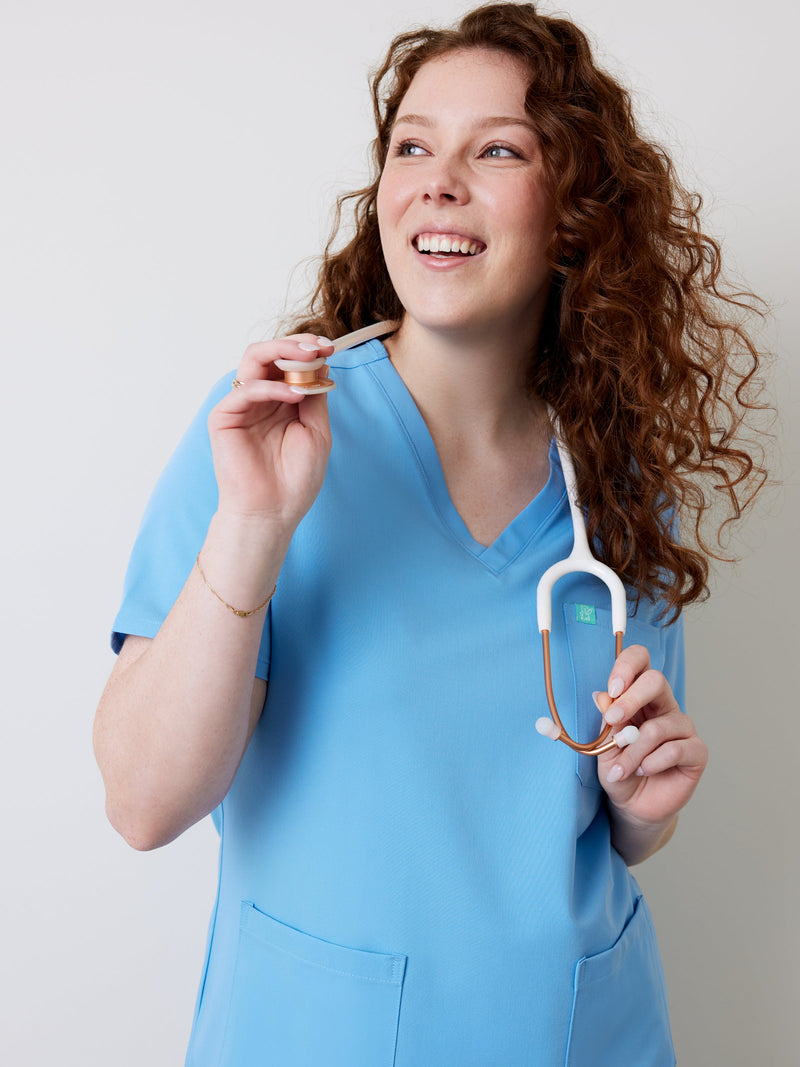 CHLOE RE-GARDE™ - CLASSIC BLUE - Three Pockets Scrub Top - SILVADUR™
