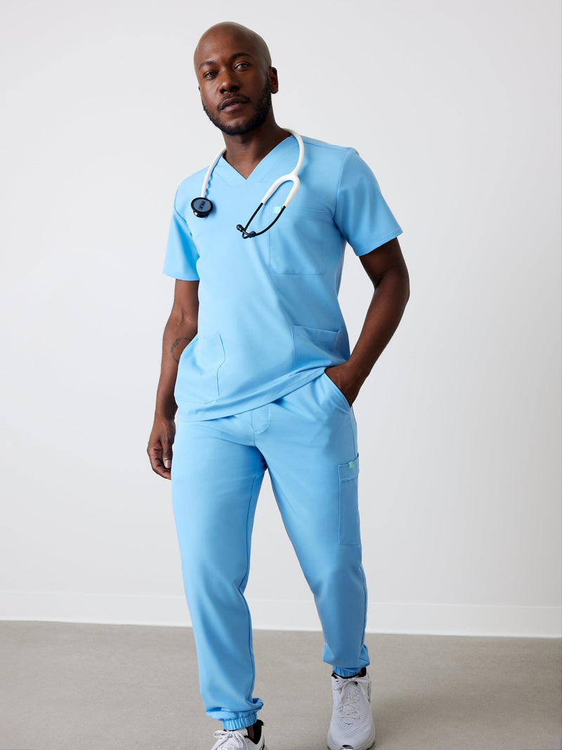 ZACK RE-GARDE™ - CLASSIC BLUE - Three Pockets Men's Scrub Top - SILVADUR™