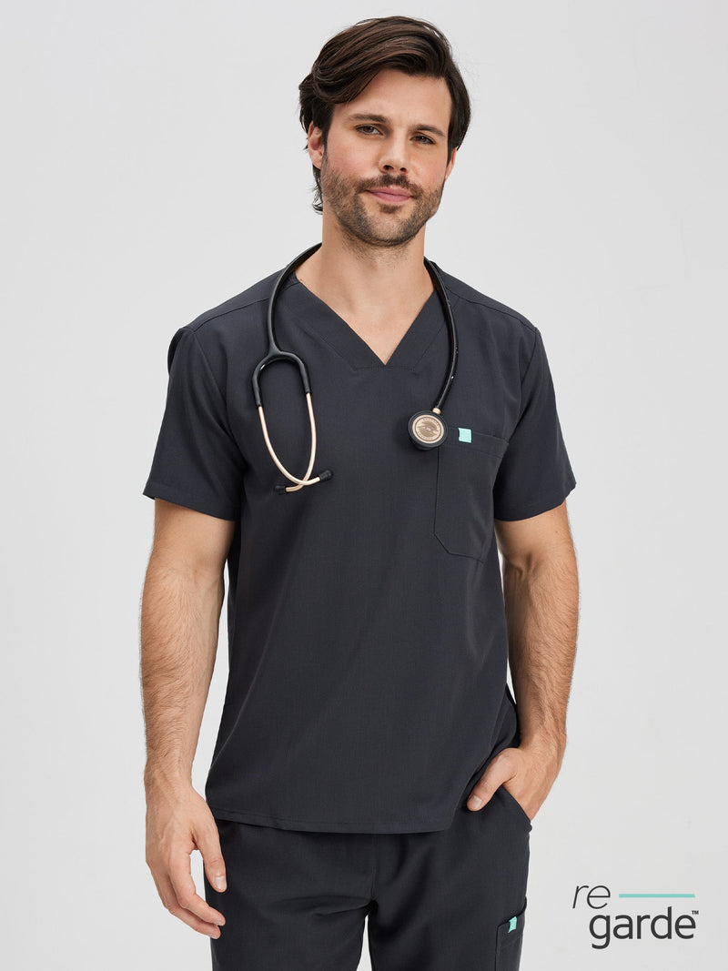 LOGAN RE-GARDE™ - CHARCOAL - One Pocket Men's Scrub Top - SILVADUR™