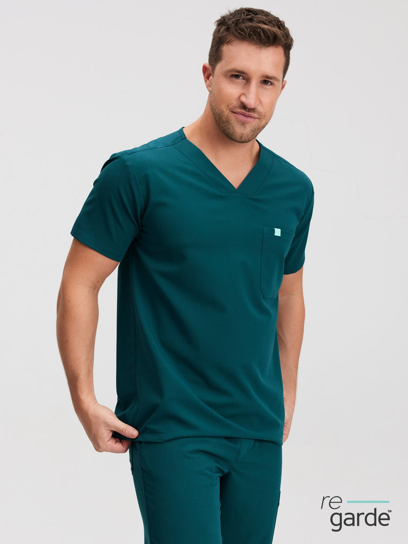 LOGAN RE-GARDE™ - TEAL - One Pocket Men's Scrub Top - SILVADUR™