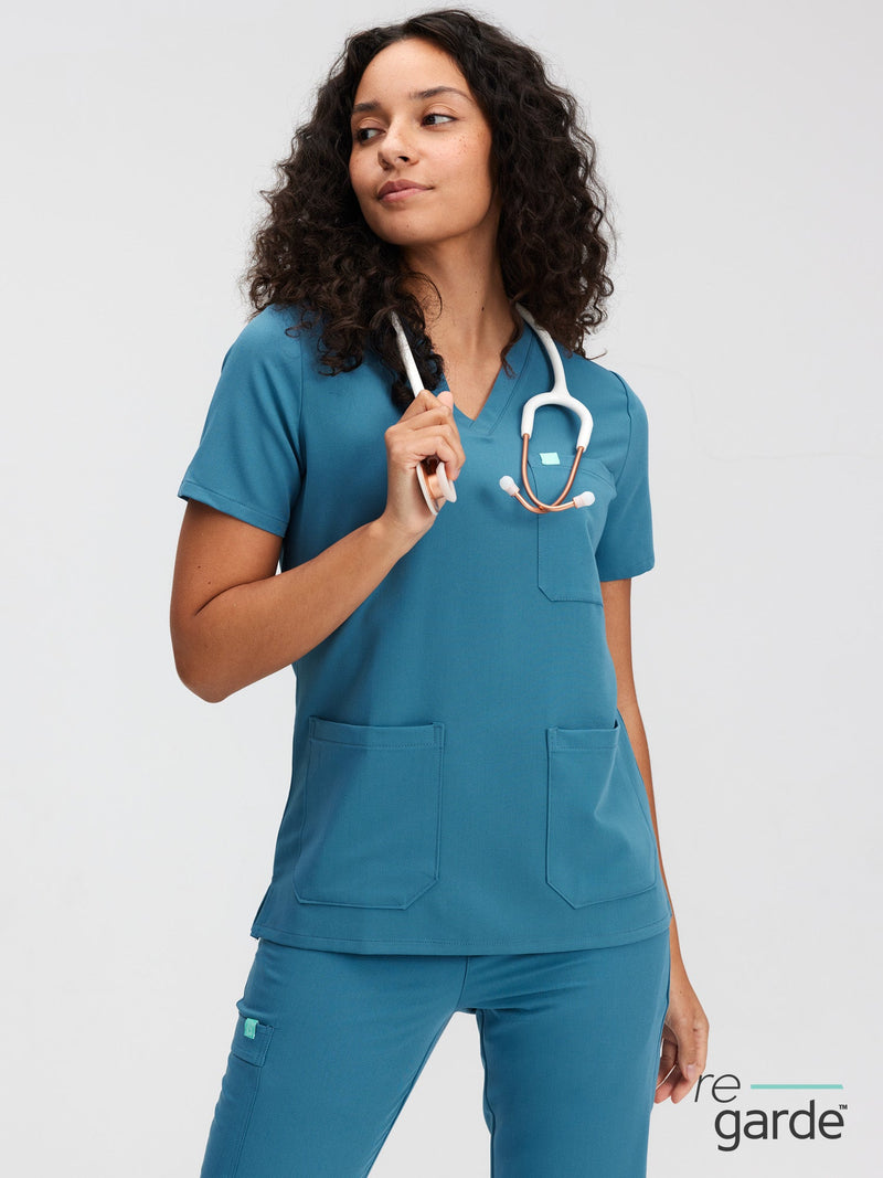 CHLOE RE-GARDE™ - STEEL BLUE - Three Pockets Scrub Top - Final Sale
