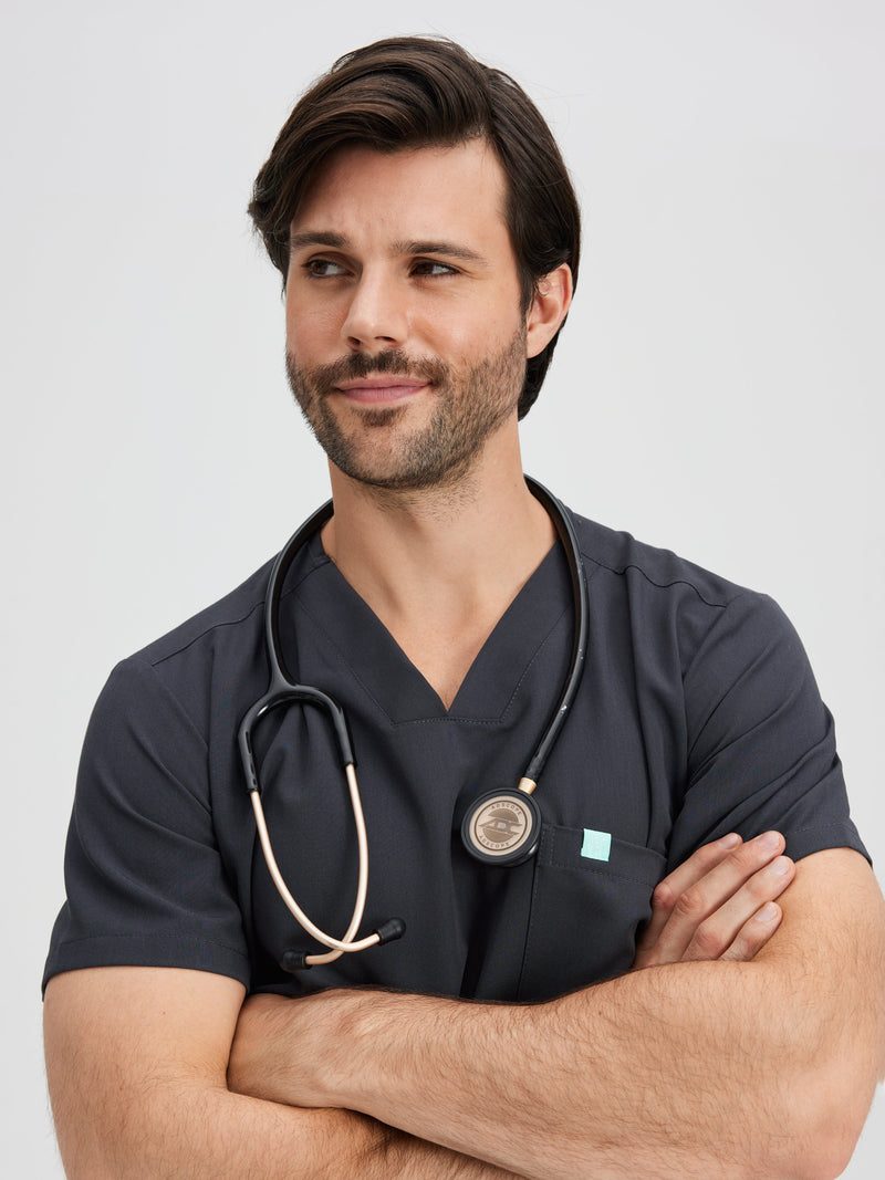 LOGAN RE-GARDE™ - CHARCOAL - One Pocket Men's Scrub Top - SILVADUR™