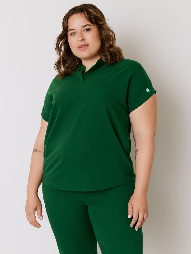 CHARLIE RE-GARDE™ - EDEN GREEN - Mandarine Collar Scrub Top - SILVADUR™