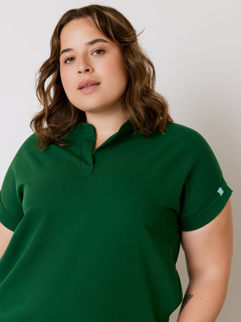 CHARLIE RE-GARDE™ - EDEN GREEN - Mandarine Collar Scrub Top - SILVADUR™