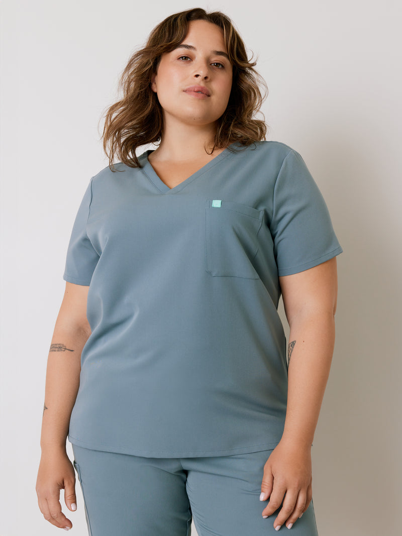 GABRIELLE RE-GARDE™ - OCEAN GREY - One Pocket Scrub Top - SILVADUR™