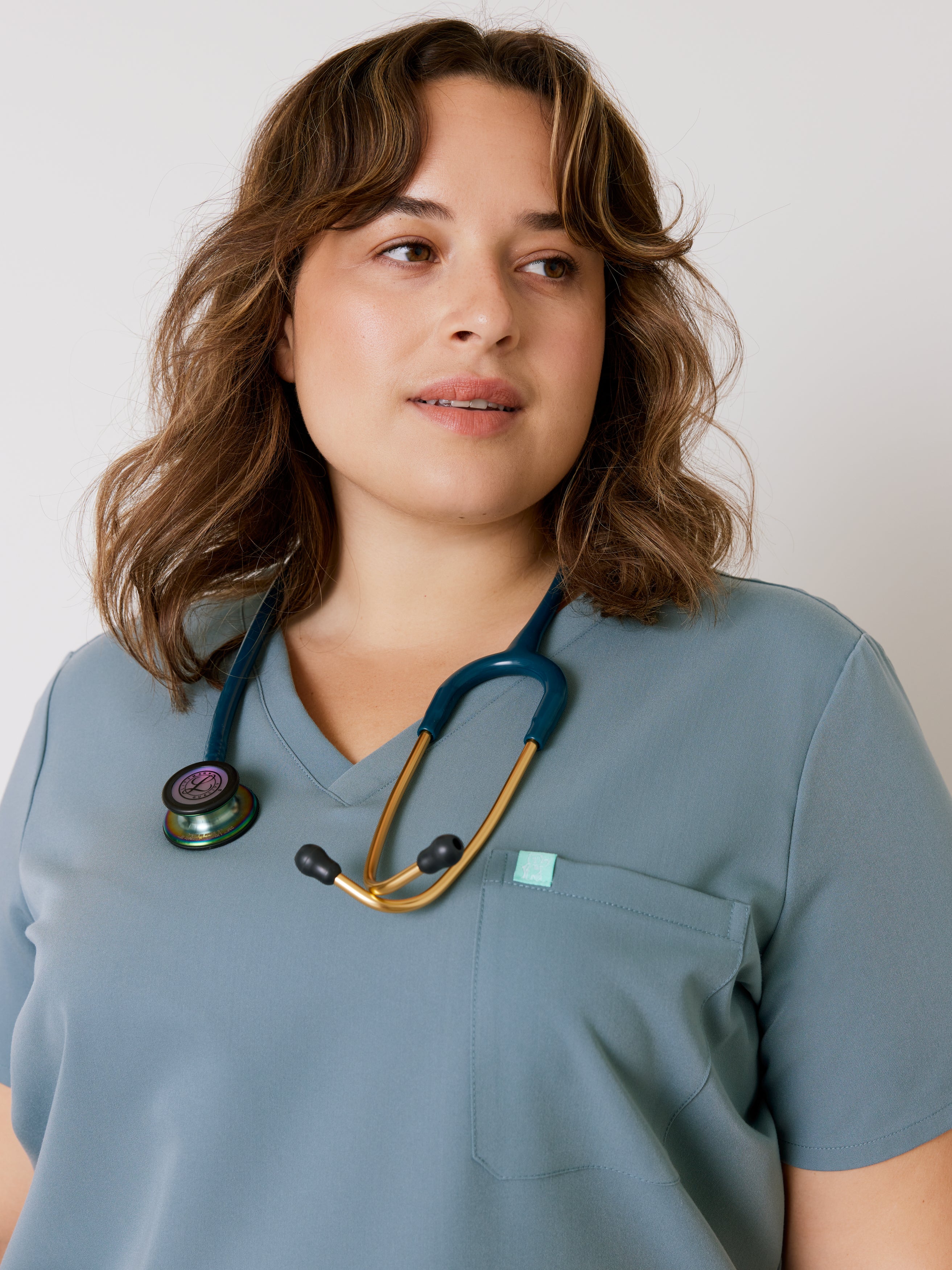 GABRIELLE RE-GARDE™ - OCEAN GREY - One Pocket Scrub Top - SILVADUR™ - Final Sale