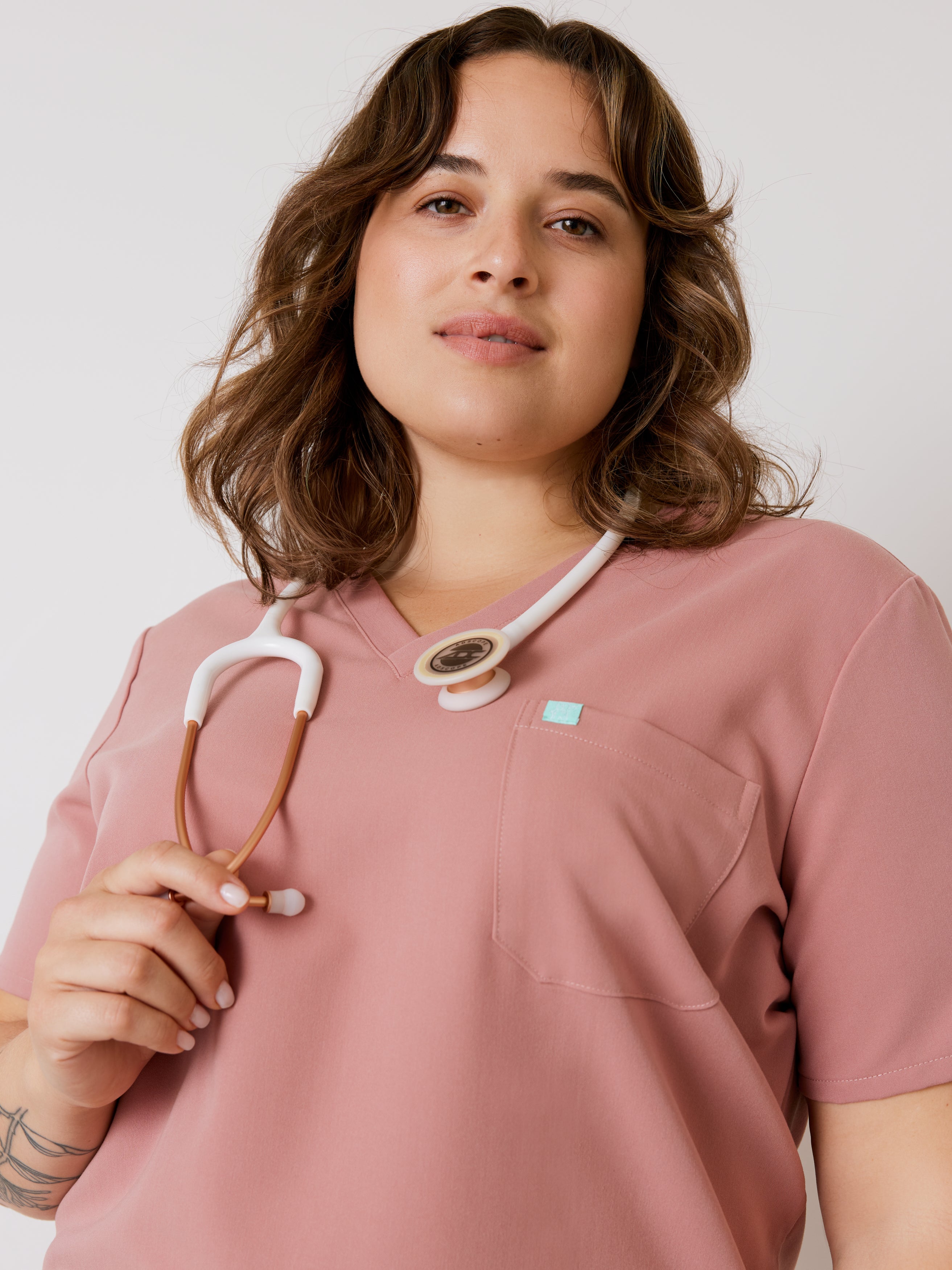 GABRIELLE RE-GARDE™ - BLUSH - One Pocket Scrub Top - SILVADUR™ - Final Sale