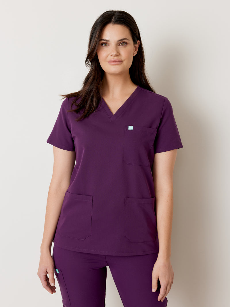 CHLOE RE-GARDE™ - PLUM - Three Pockets Scrub Top - SILVADUR™