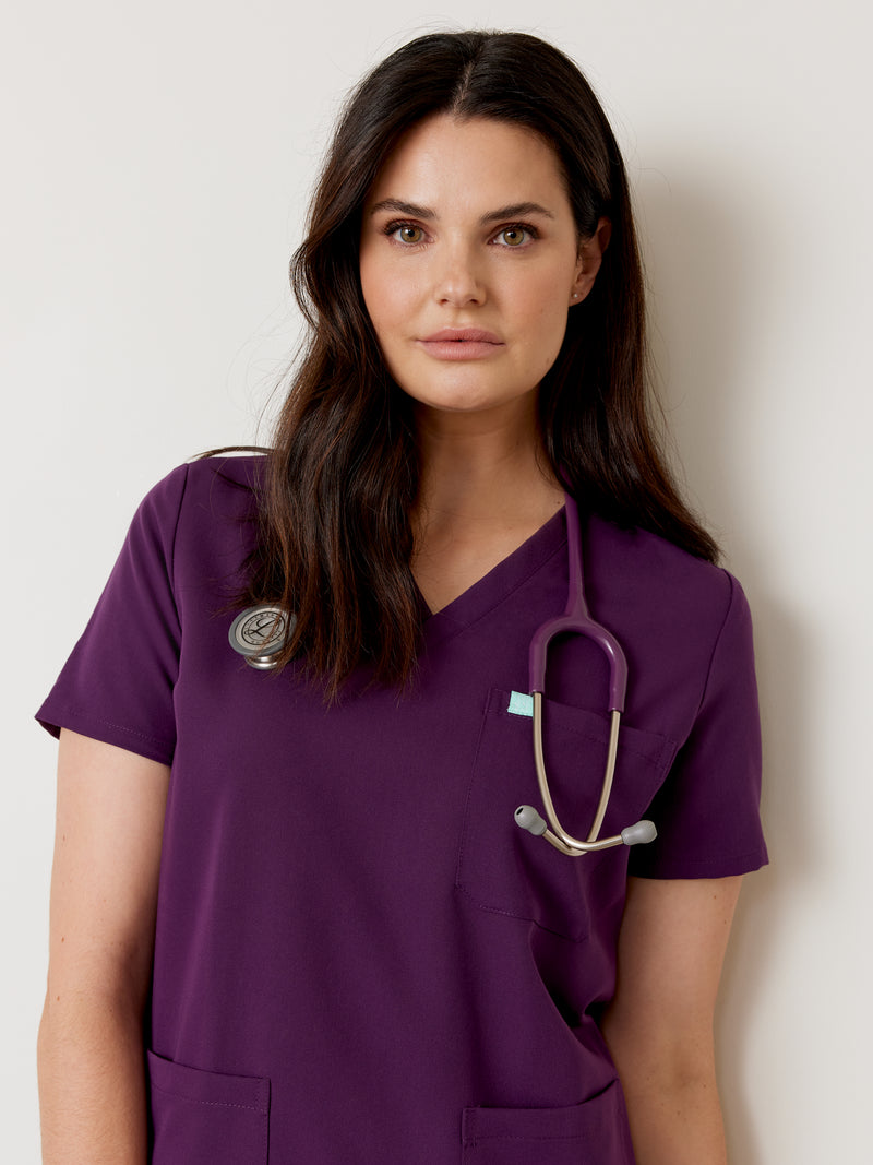 CHLOE RE-GARDE™ - PLUM - Three Pockets Scrub Top - SILVADUR™