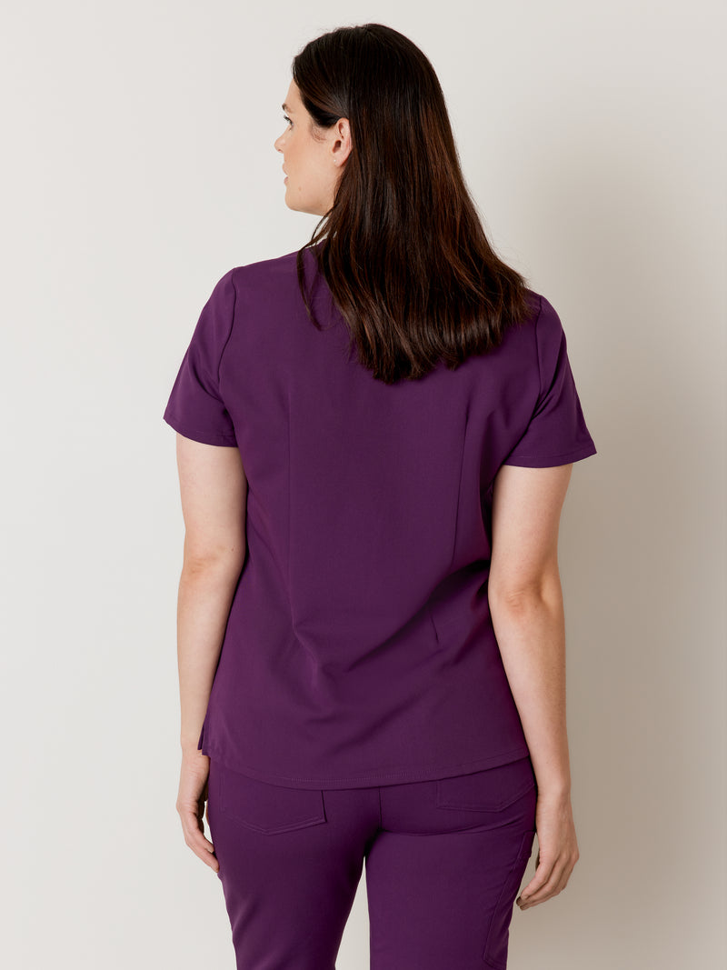 CHLOE RE-GARDE™ - PLUM - Three Pockets Scrub Top - SILVADUR™