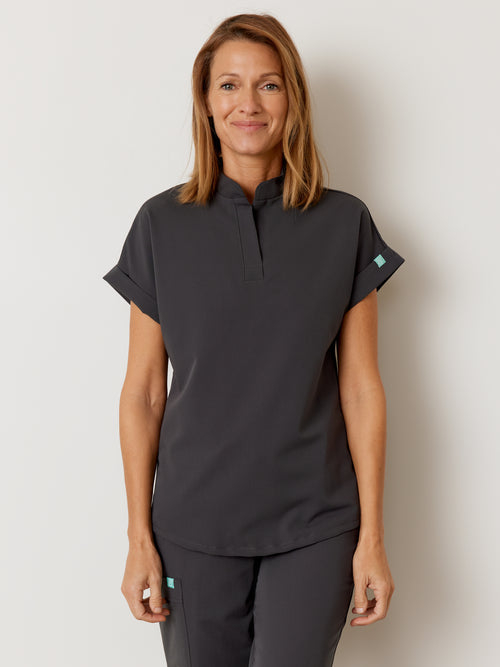 CHARLIE RE-GARDE™ - CHARCOAL - Mandarine Collar Scrub Top