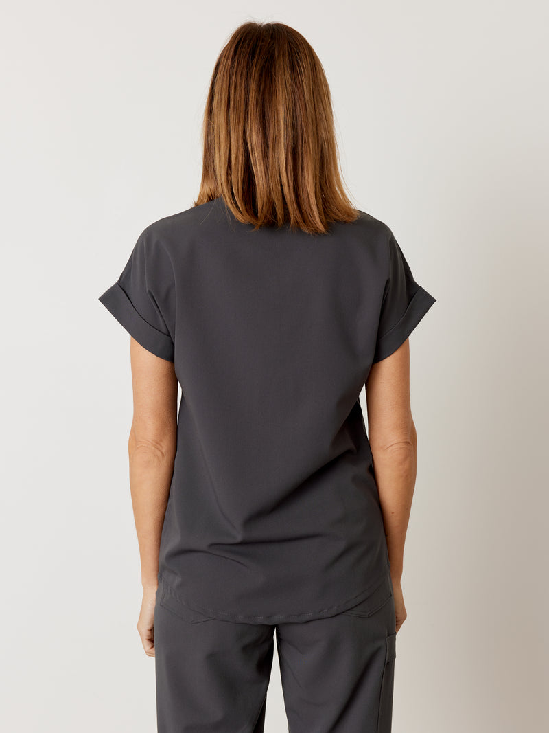 CHARLIE RE-GARDE™ - CHARCOAL - Mandarine Collar Scrub Top