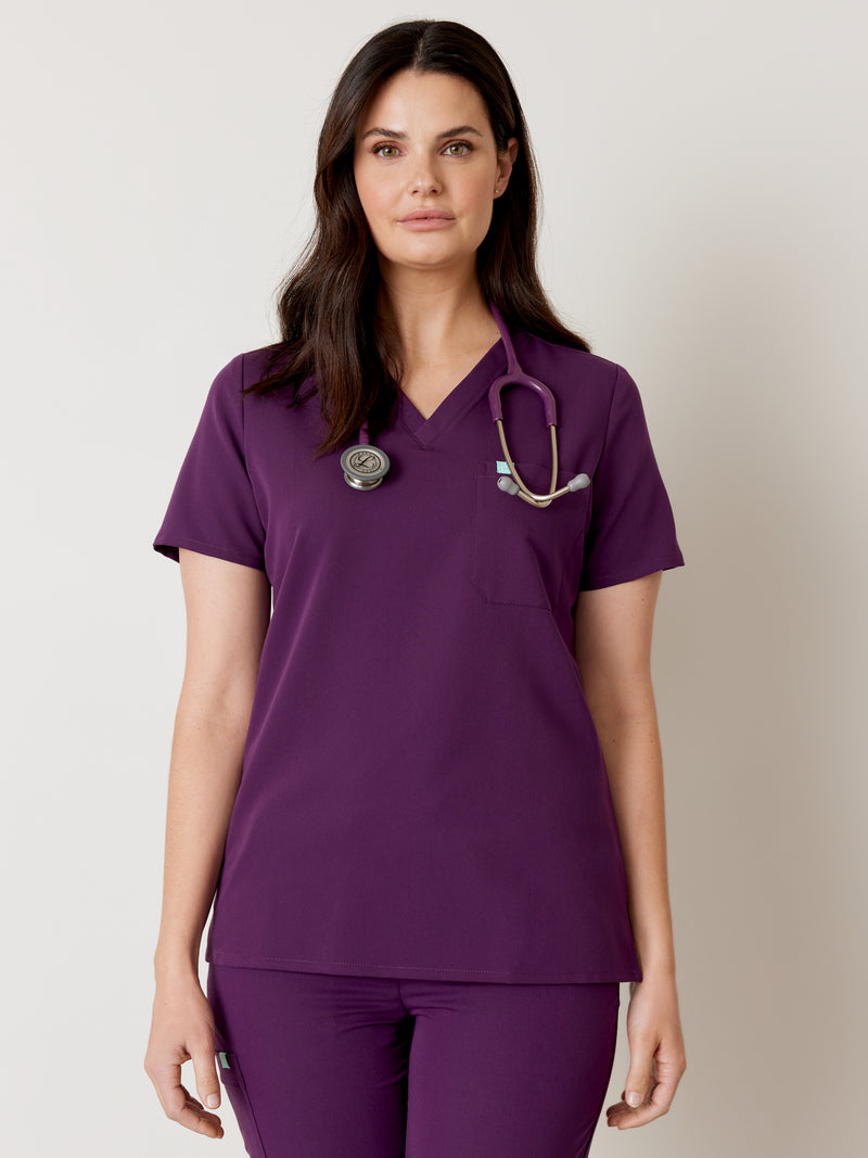 GABRIELLE RE-GARDE™ - PLUM - One Pocket Scrub Top - SILVADUR™