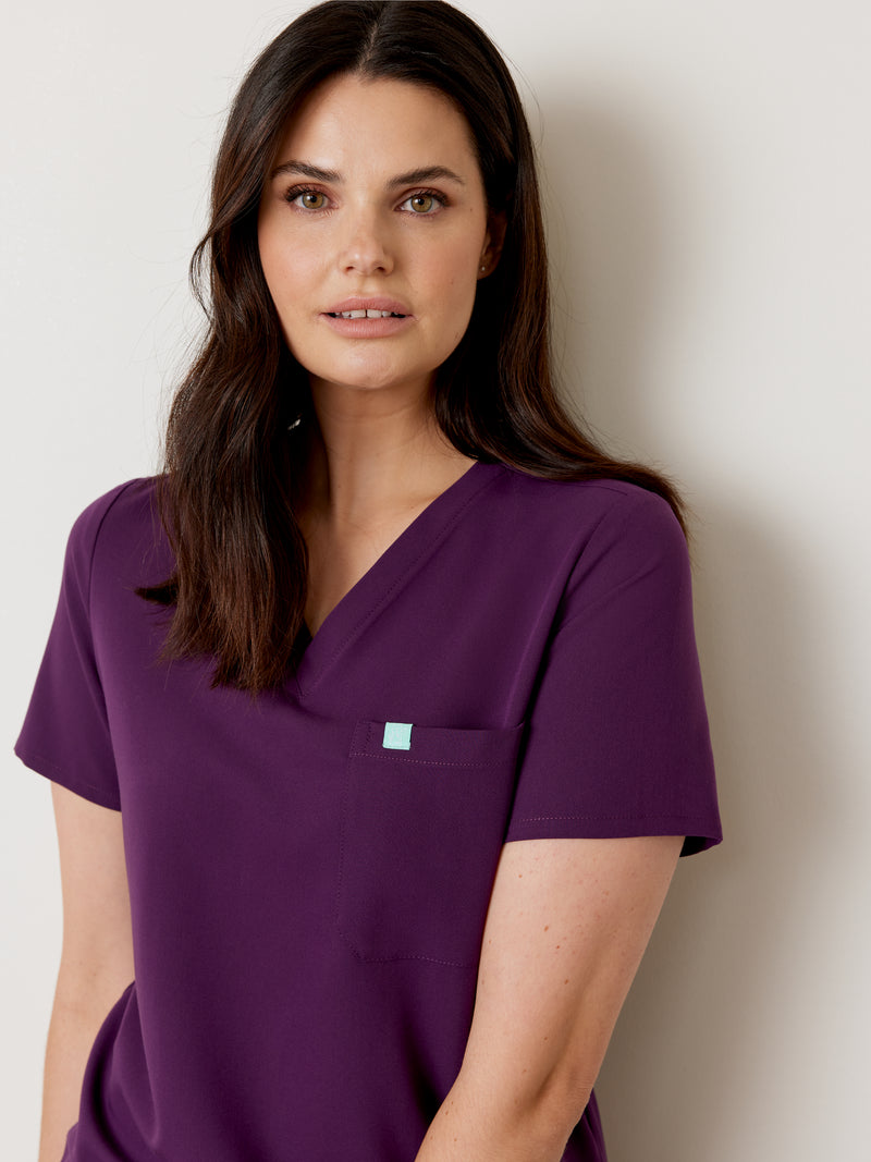 GABRIELLE RE-GARDE™ - PLUM - One Pocket Scrub Top - SILVADUR™