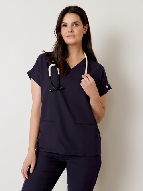 HALLI RE-GARDE™ - NAVY - Loose Fit Scrub Top