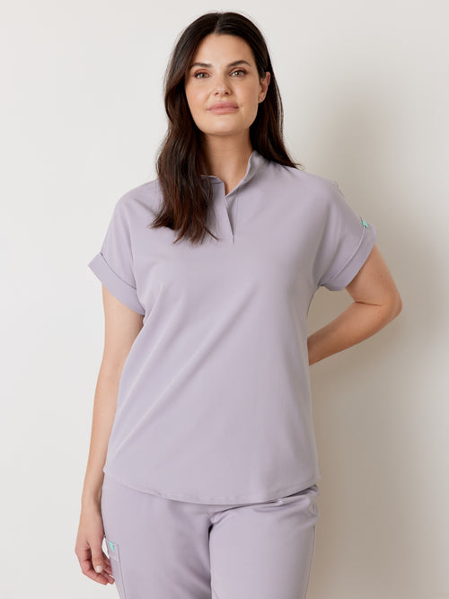 CHARLIE RE-GARDE™ - PEARL - Mandarine Collar Scrub Top - SILVADUR™