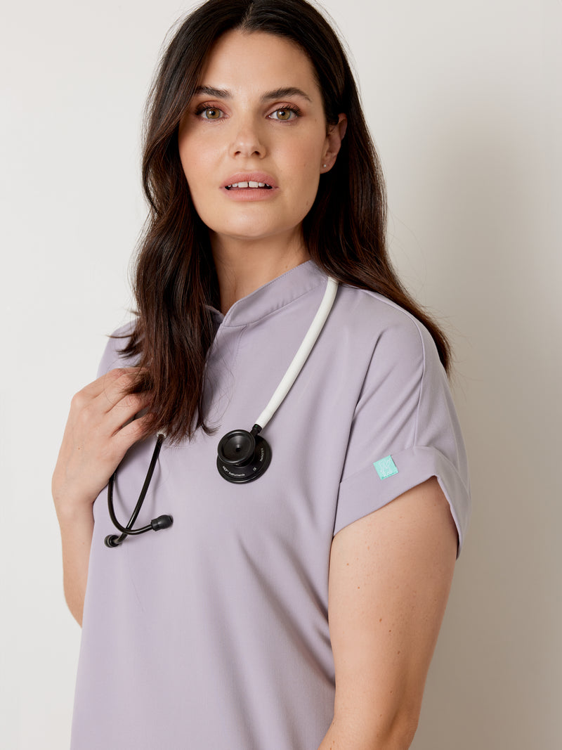 CHARLIE RE-GARDE™ - PEARL - Mandarine Collar Scrub Top - SILVADUR™