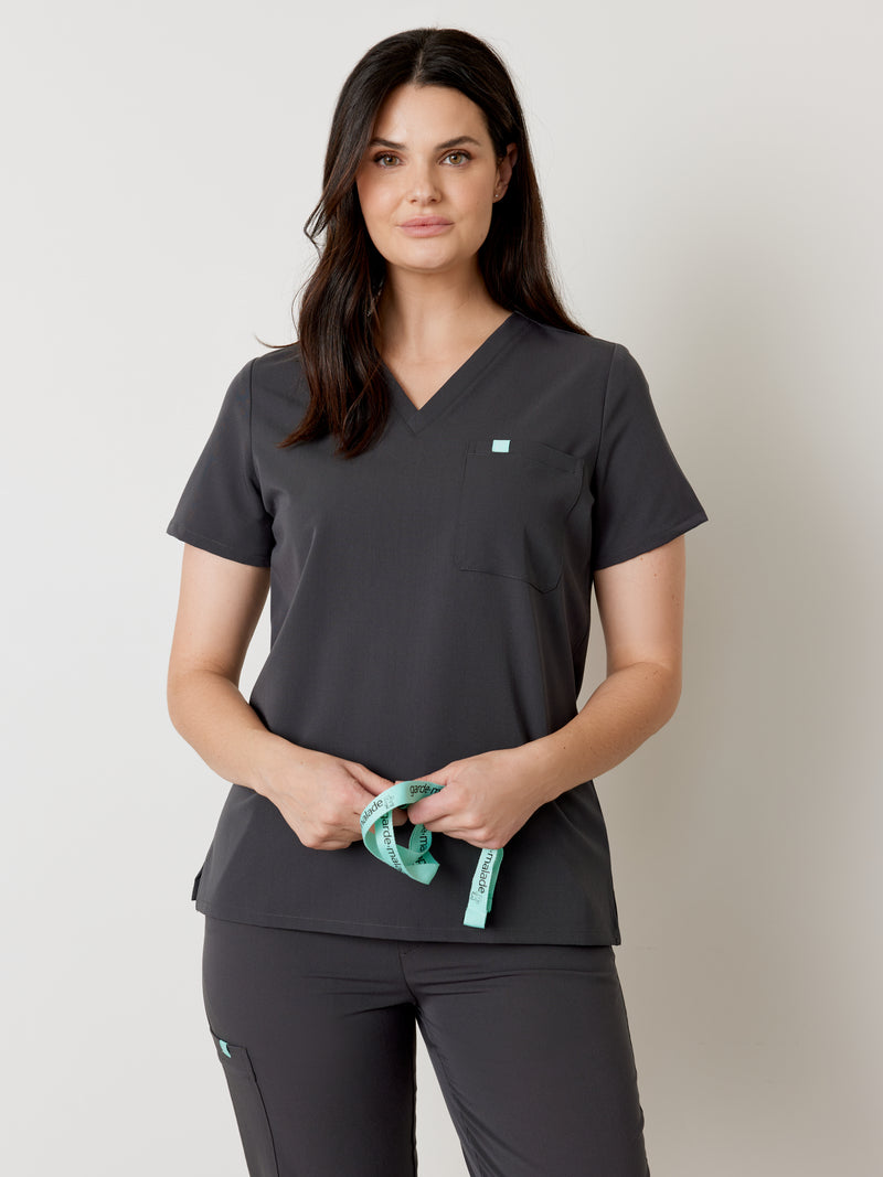 GABRIELLE RE-GARDE™ - CHARCOAL - One Pocket Scrub Top