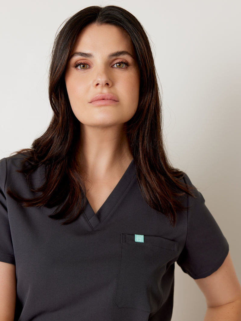 GABRIELLE RE-GARDE™ - CHARCOAL - One Pocket Scrub Top