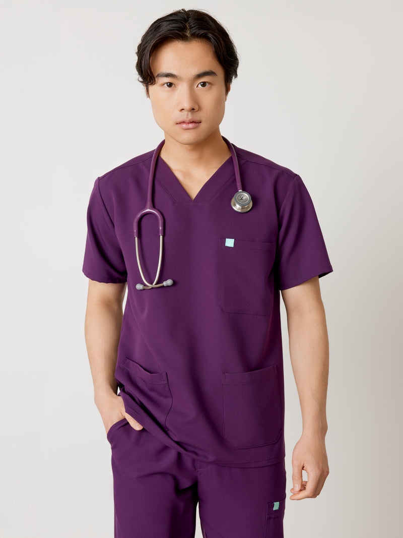 ZACK RE-GARDE™ - PLUM - Three Pockets Men's Scrub Top - SILVADUR™