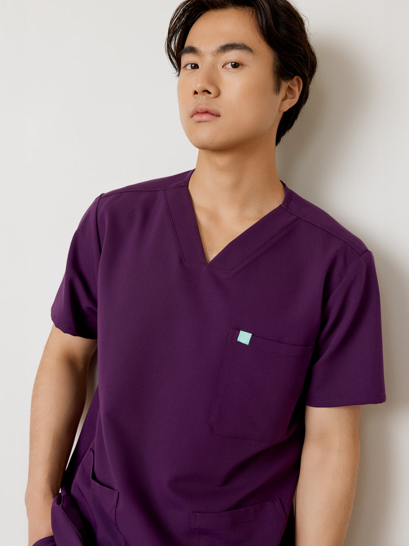 ZACK RE-GARDE™ - PLUM - Three Pockets Men's Scrub Top - SILVADUR™