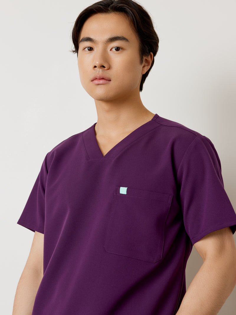 LOGAN RE-GARDE™ - PLUM - One Pocket Men's Scrub Top - SILVADUR™