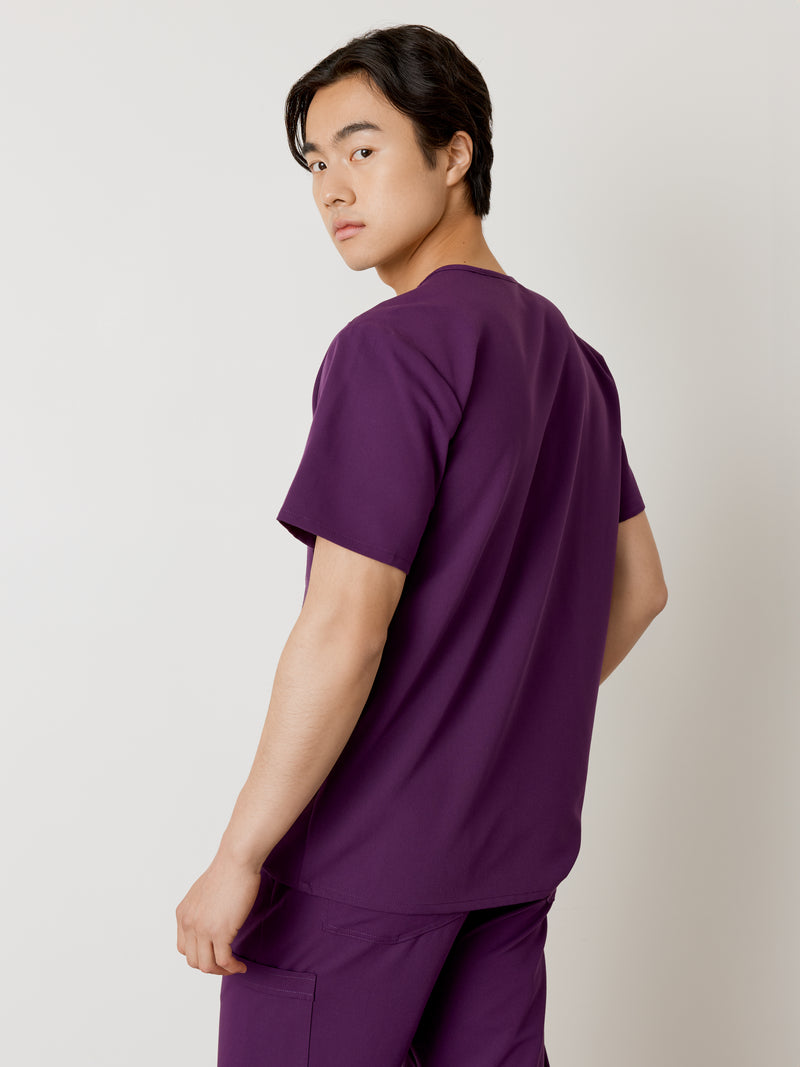 LOGAN RE-GARDE™ - PLUM - One Pocket Men's Scrub Top - SILVADUR™