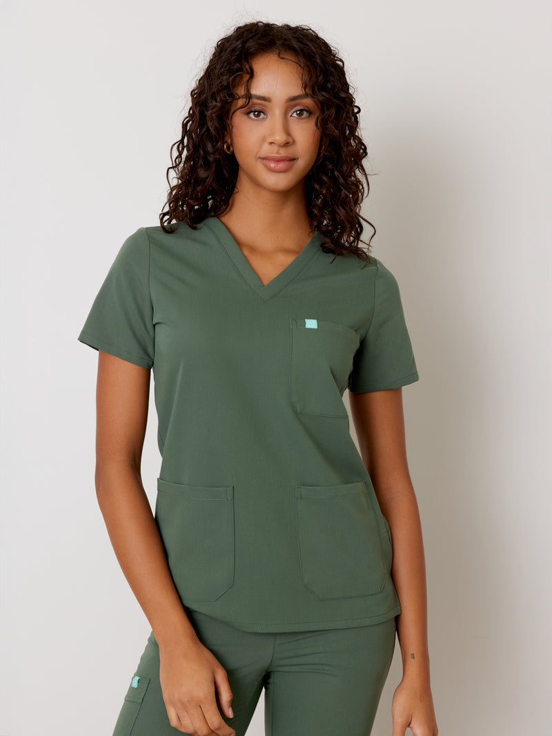 CHLOE RE-GARDE™ - EUCALYPTUS - Three Pockets Scrub Top - SILVADUR™