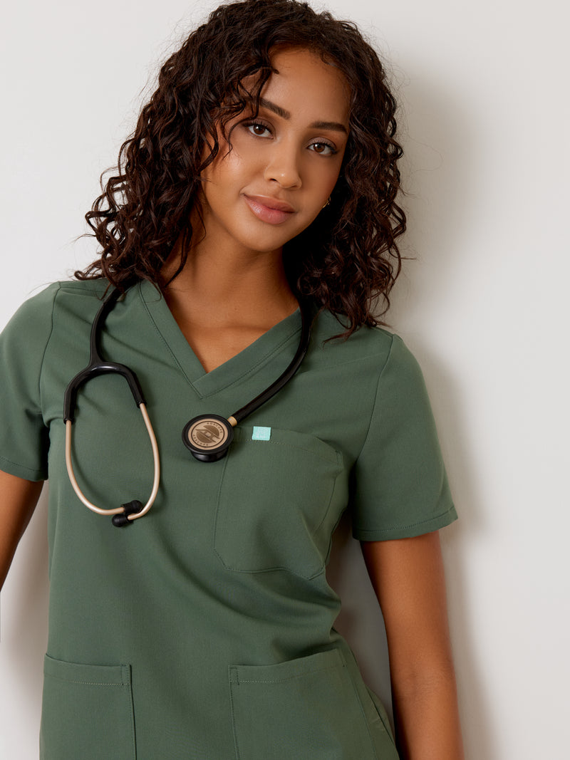 CHLOE RE-GARDE™ - EUCALYPTUS - Three Pockets Scrub Top - SILVADUR™