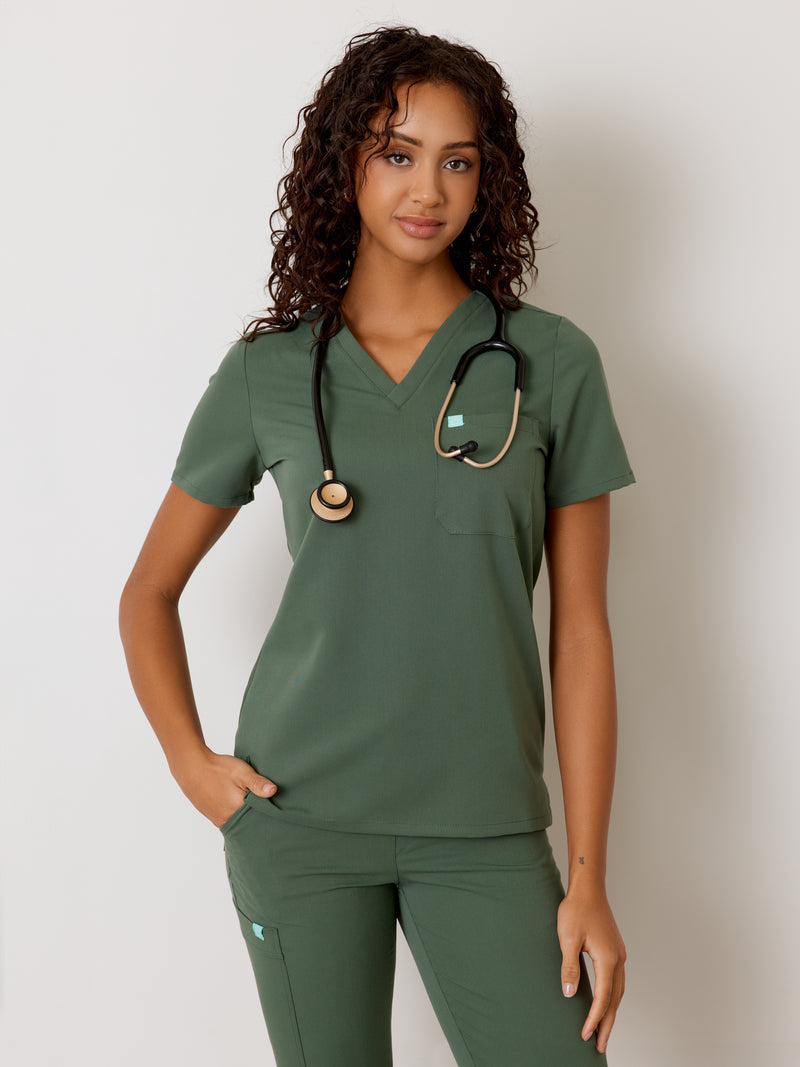 GABRIELLE RE-GARDE™ - EUCALYPTUS - One Pocket Scrub Top - SILVADUR™