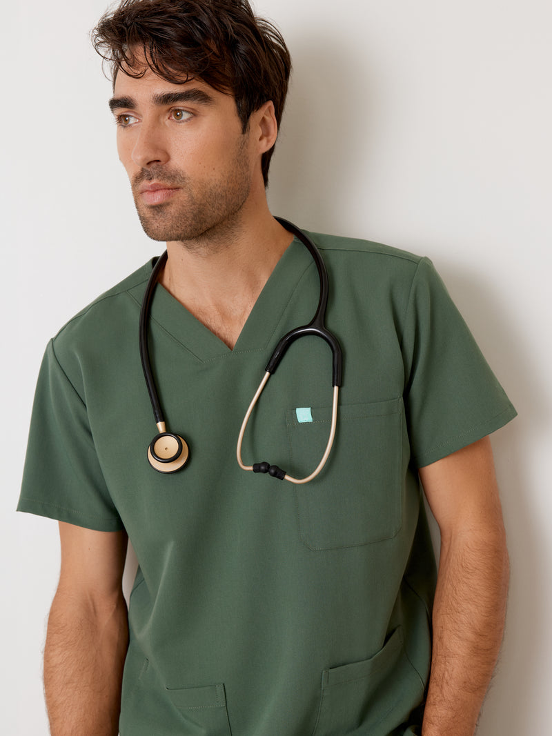 ZACK RE-GARDE™ - EUCALYPTUS - Three Pockets Men's Scrub Top - SILVADUR™