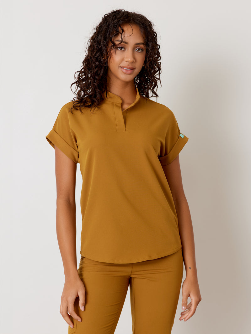 CHARLIE RE-GARDE™ - BRONZE - Mandarine Collar Scrub Top - SILVADUR™