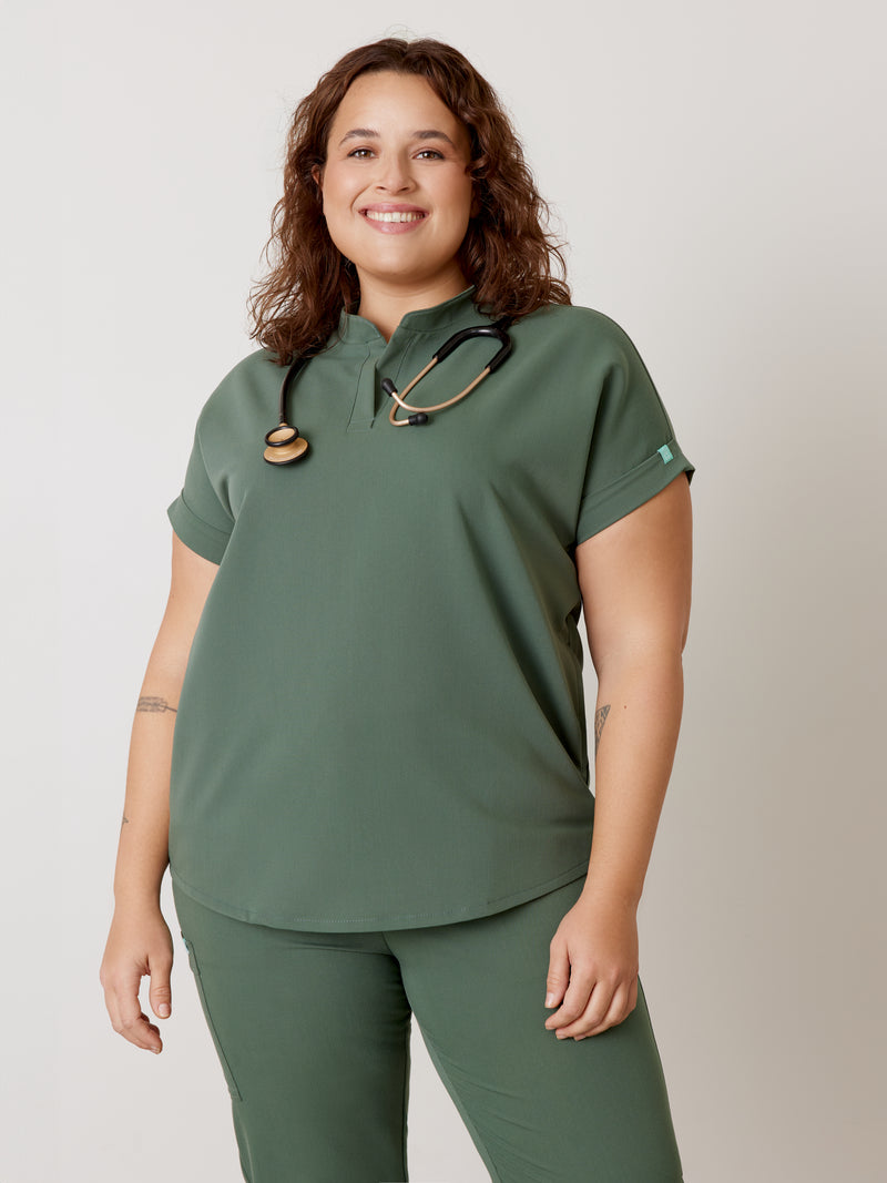 CHARLIE RE-GARDE™ - EUCALYPTUS - Mandarine Collar Scrub Top - SILVADUR™