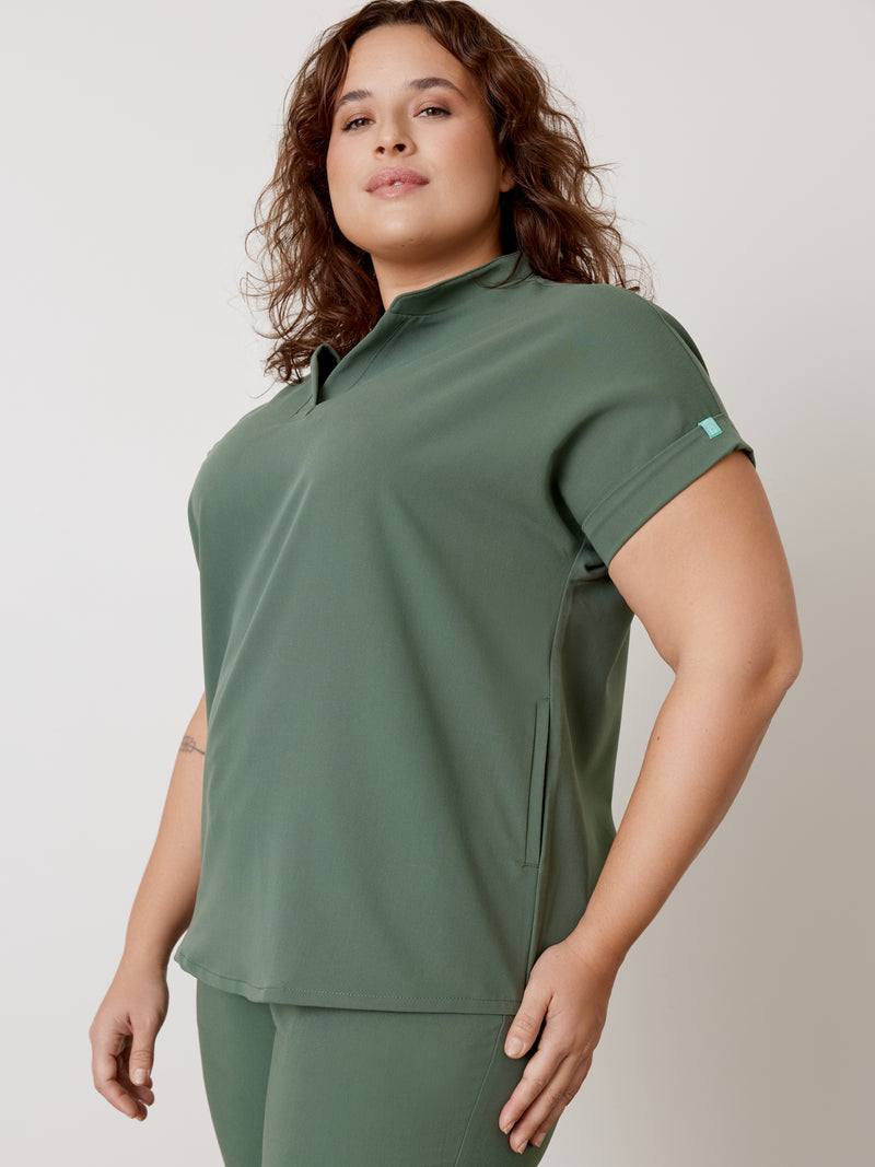 CHARLIE RE-GARDE™ - EUCALYPTUS - Mandarine Collar Scrub Top - SILVADUR™