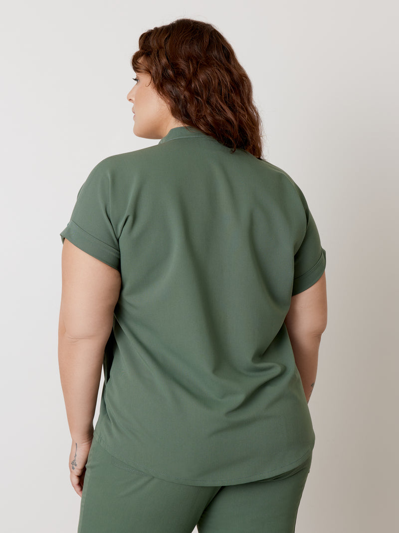 CHARLIE RE-GARDE™ - EUCALYPTUS - Mandarine Collar Scrub Top - SILVADUR™