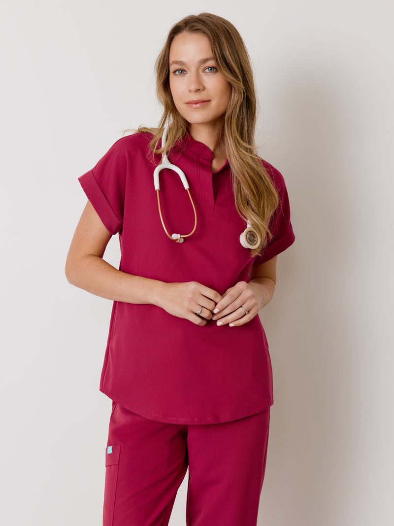 CHARLIE RE-GARDE™ - WILD BERRY - Mandarine Collar Scrub Top - SILVADUR™