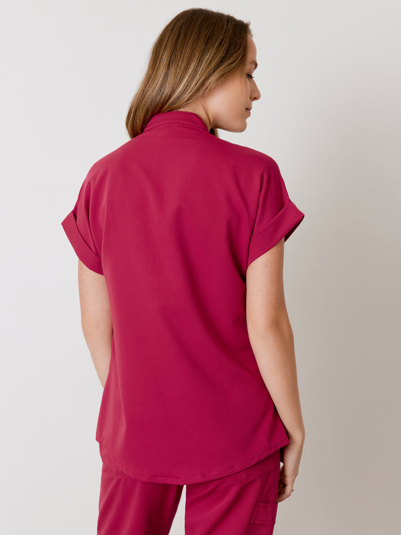 CHARLIE RE-GARDE™ - WILD BERRY - Mandarine Collar Scrub Top - SILVADUR™