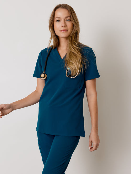 GABRIELLE RE-GARDE™ - OPAL BLUE - One Pocket Scrub Top - SILVADUR™