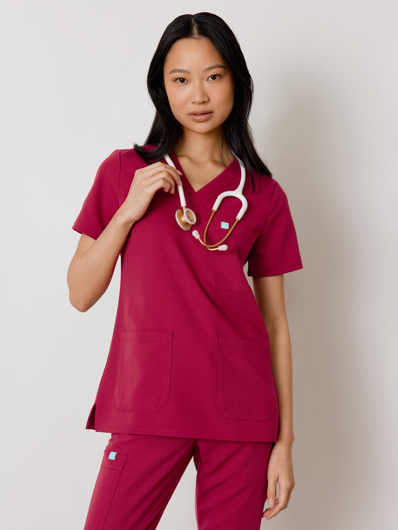 CHLOE RE-GARDE™ - WILD BERRY - Three Pockets Scrub Top - SILVADUR™