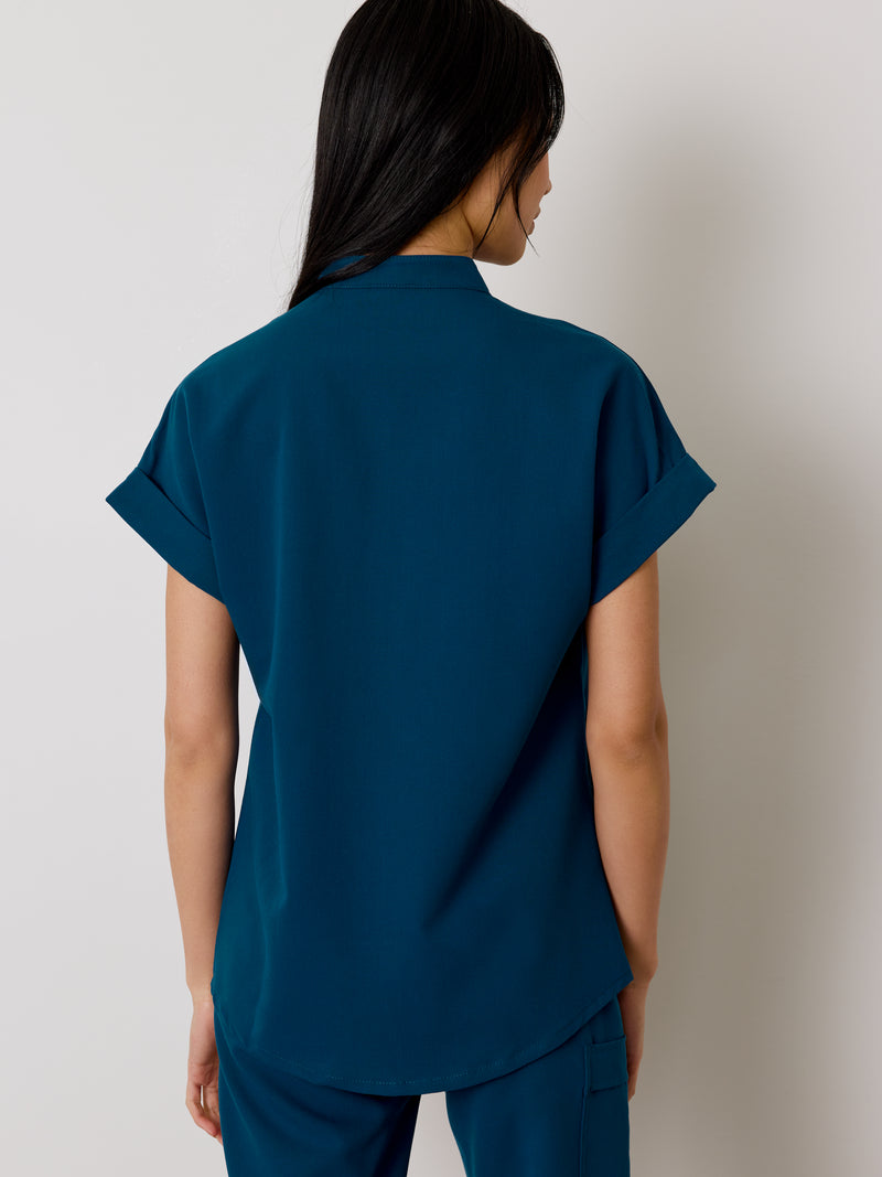 CHARLIE RE-GARDE™ - OPAL BLUE - Mandarine Collar Scrub Top - SILVADUR™