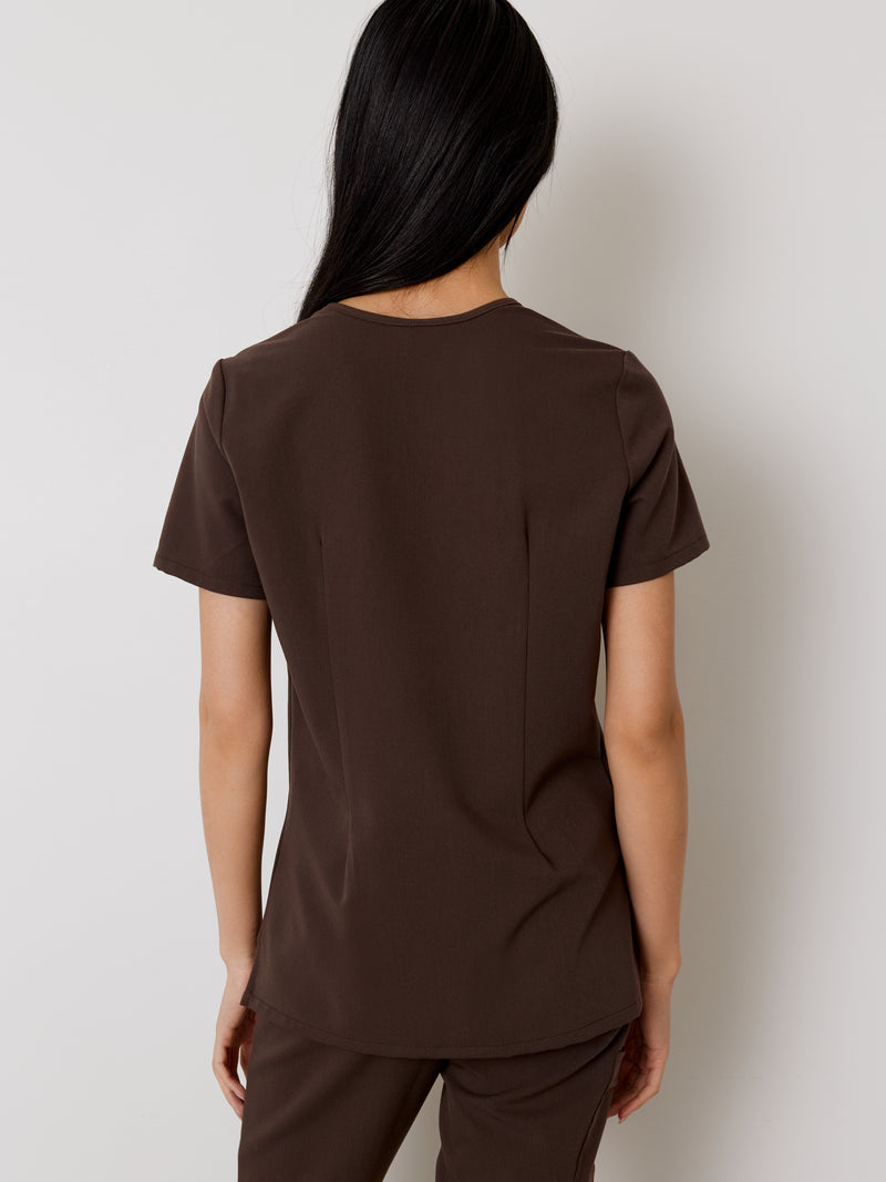 CHLOE RE-GARDE™ - CHOCOLATE - Three Pockets Scrub Top - SILVADUR™