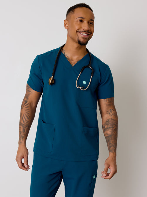 ZACK RE-GARDE™ - OPAL BLUE - Three Pockets Men's Scrub Top - SILVADUR™