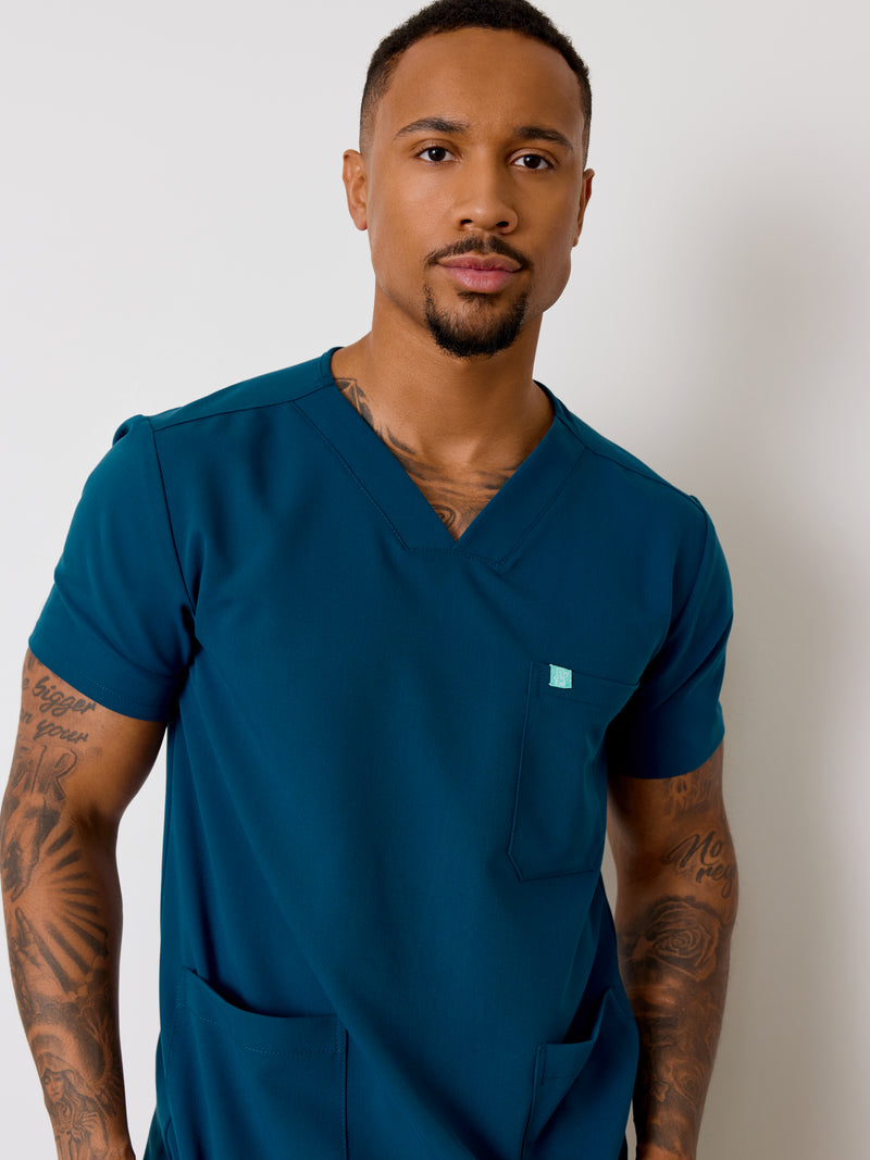 ZACK RE-GARDE™ - OPAL BLUE - Three Pockets Men's Scrub Top - SILVADUR™